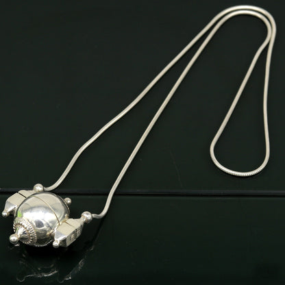 925 Sterling silver chain and Shiva Lingam box pendant tribal jewelry set, featuring handmade solid silver necklace and pendant from India