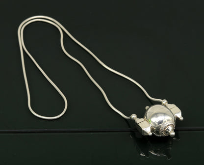 925 Sterling silver chain and Shiva Lingam box pendant tribal jewelry set, handcrafted Indian necklace with intricate tribal design.