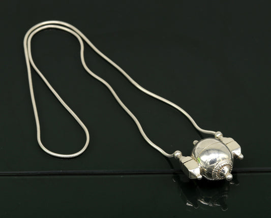 Sterling silver handmade solid silver chain and Shiva lingam box, box pendant necklace set, container pendant tribal jewelry india set121 - TRIBAL ORNAMENTS