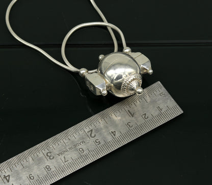 925 Sterling silver chain with Shiva Lingam box pendant, tribal jewelry set featuring handmade solid silver necklace and pendant.