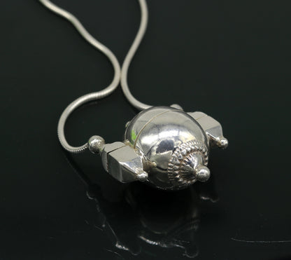 925 Sterling silver chain and Shiva Lingam box pendant tribal jewelry set by TRIBAL ORNAMENTS, featuring handmade silver necklace and pendant.