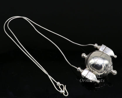 925 Sterling silver chain with Shiva Lingam box pendant, handmade tribal jewelry set from TRIBAL ORNAMENTS.