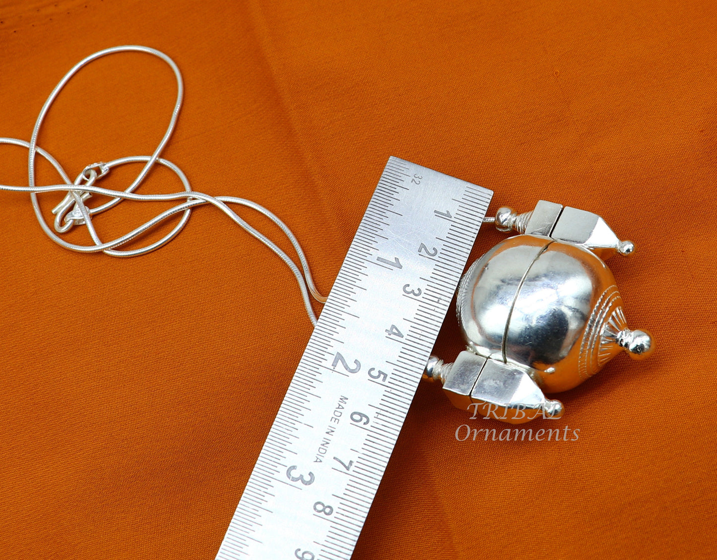 925 Sterling silver chain with Shiva Lingam box pendant, handmade tribal jewelry set from Tribal Ornaments.