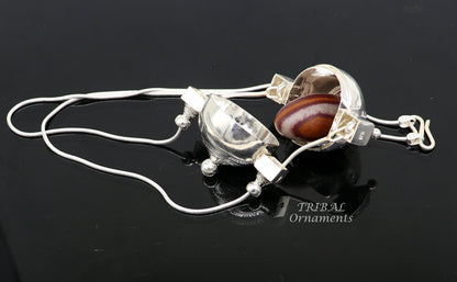 925 Sterling silver chain with Shiva Lingam pendant and box container, handmade tribal jewelry set from TRIBAL ORNAMENTS.