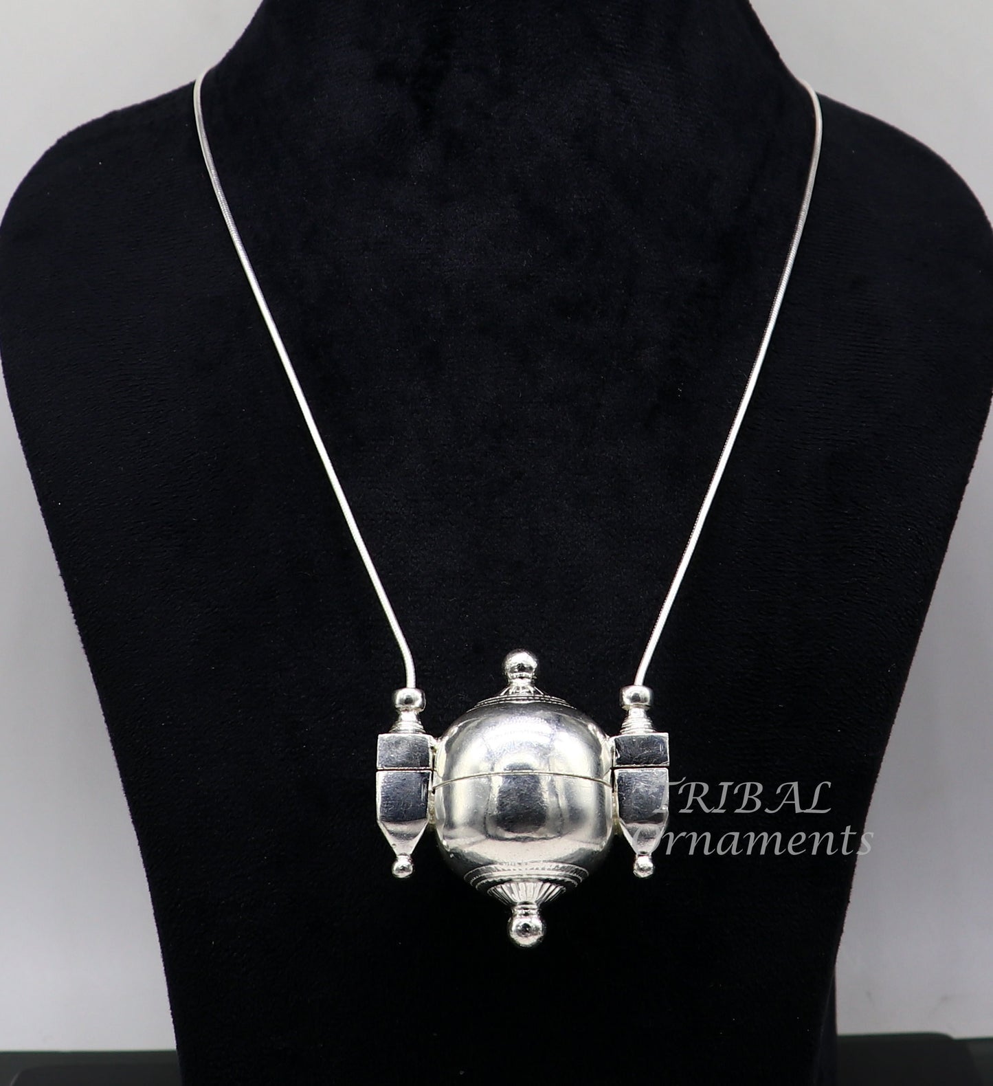 925 Sterling silver chain and Shiva Lingam box pendant necklace set by Tribal Ornaments, featuring handmade tribal jewelry from India
