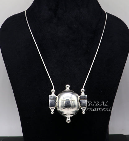 925 Sterling silver chain and Shiva Lingam box pendant necklace set by Tribal Ornaments, featuring handmade tribal jewelry from India