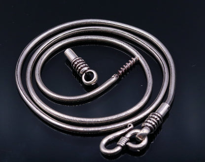 925 sterling silver snake chain with vintage pendant, handmade tribal jewelry, 18-inch screw chain, antique-inspired necklace.