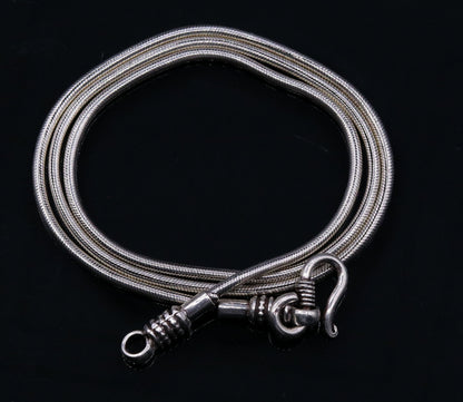 925 sterling silver snake chain necklace with vintage pendant, handmade screw chain, tribal ornaments jewelry, 18-inch length