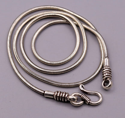 925 sterling silver snake chain necklace with vintage pendant, handmade screw chain jewelry by Tribal Ornaments, 18-inch length