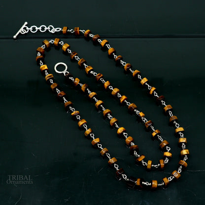 Exclusive color stone sterling silver beaded necklace by TRIBAL ORNAMENTS, 18-inch custom-made jewelry for women and girls.