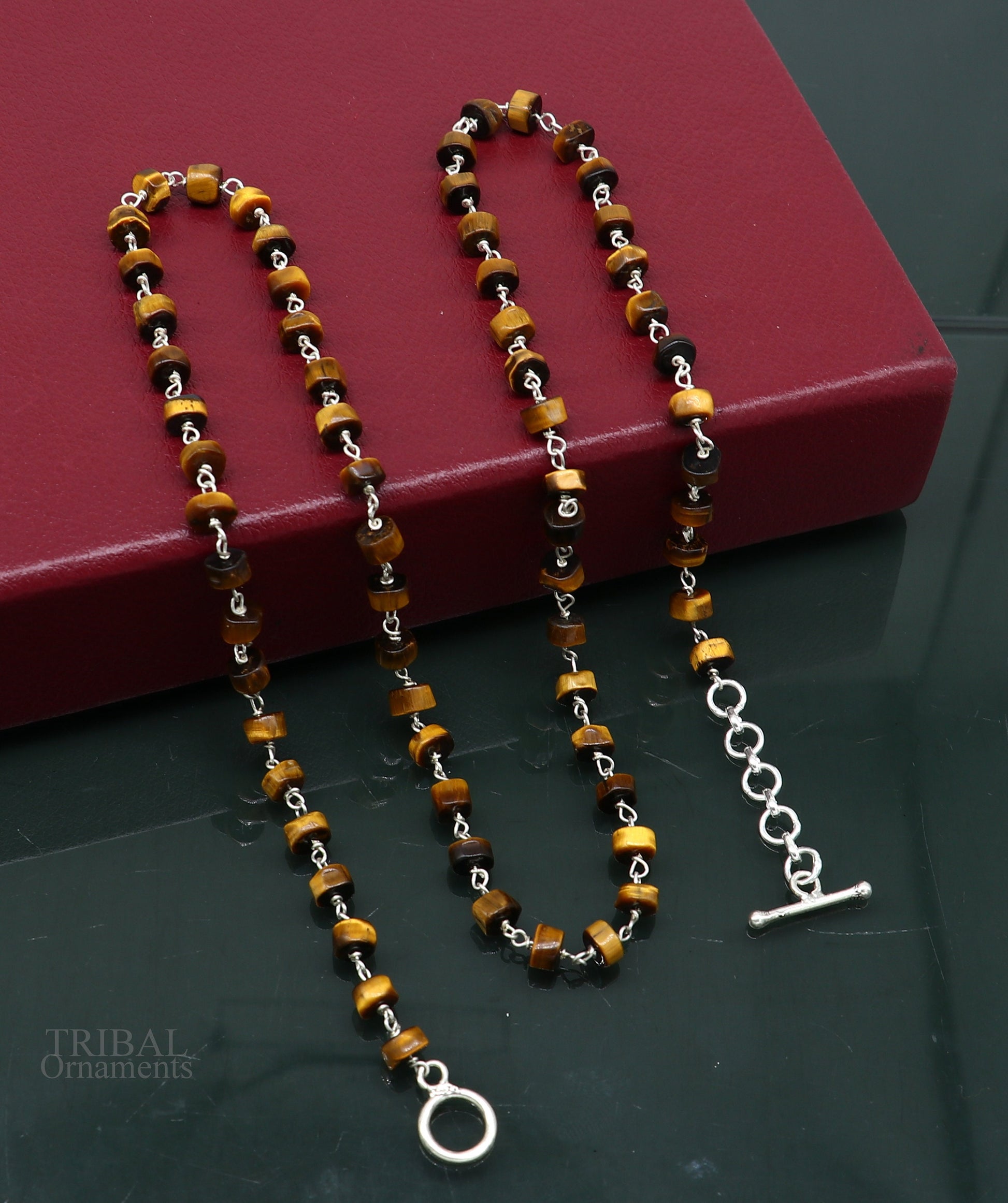 Exclusive color stone beaded necklace by TRIBAL ORNAMENTS, custom-made 925 sterling silver jewelry for women and girls, daily wear.