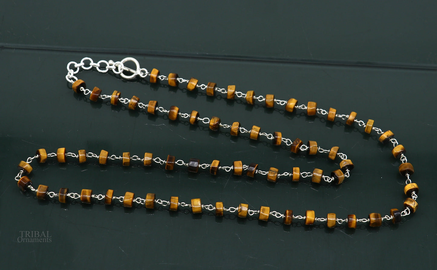 925 sterling silver beaded necklace with exclusive color stones, designed for women, perfect for daily wear or gifting by TRIBAL ORNAMENTS.
