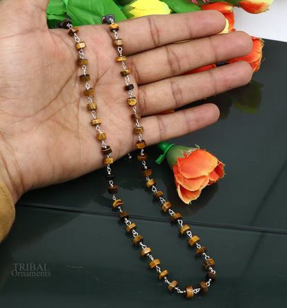 Sterling silver beaded necklace with exclusive color stone, custom-made, 18-inch length, suitable for women or girls daily wear.