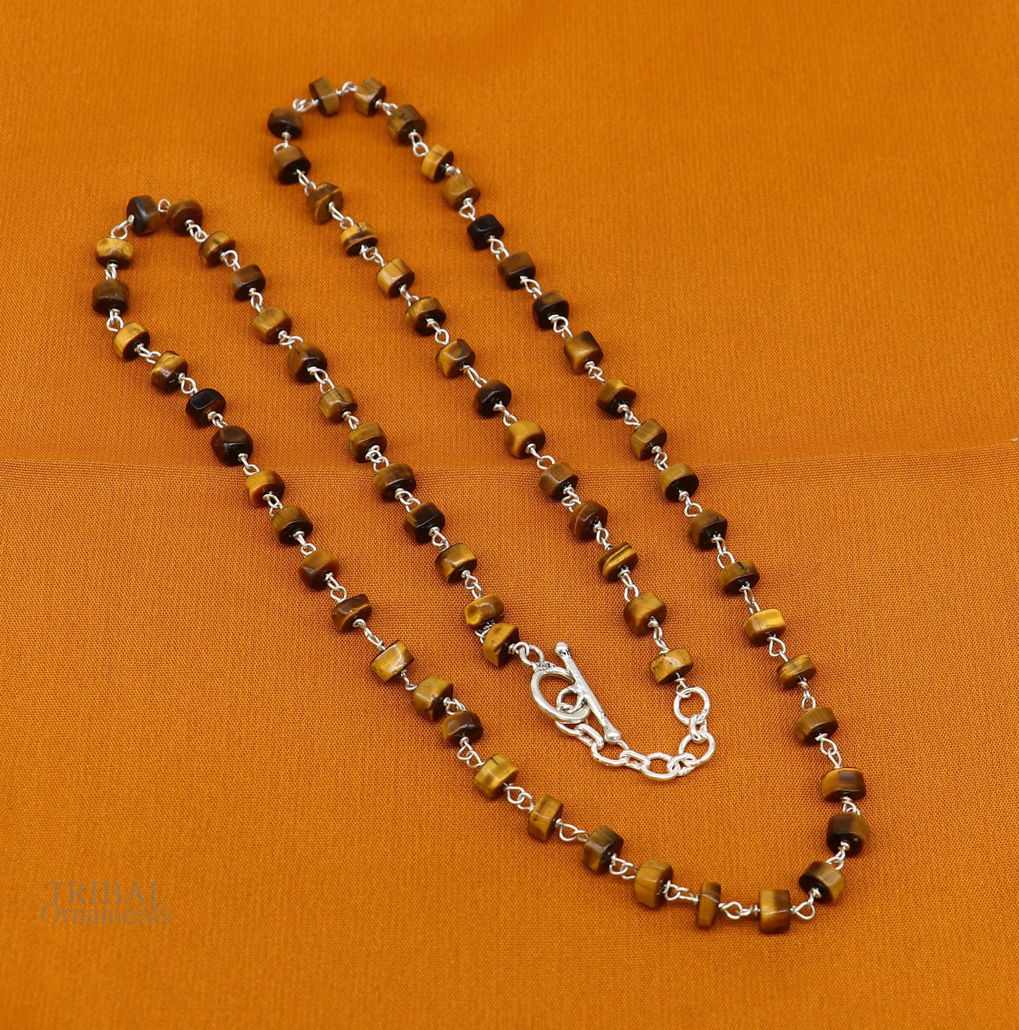 Exclusive color stone beaded necklace by TRIBAL ORNAMENTS, 925 sterling silver, 18-inch to 26-inch adjustable beaded jewelry for women