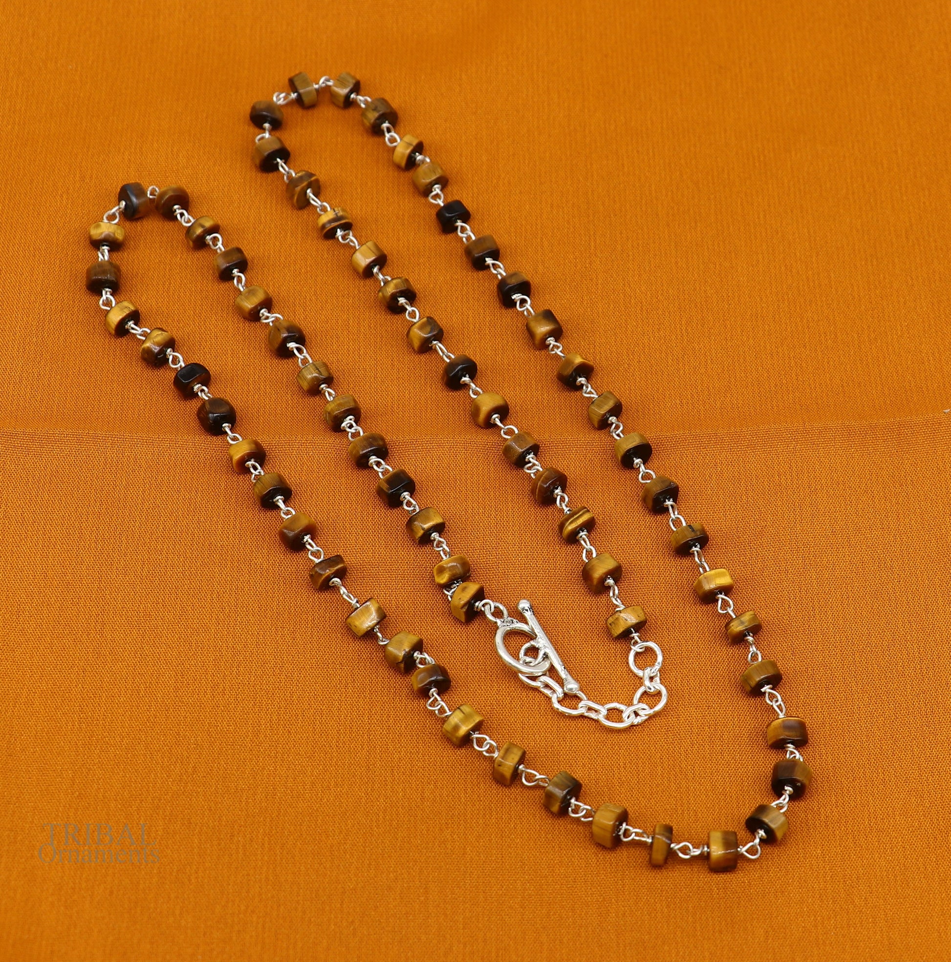 Exclusive color stone beaded necklace by TRIBAL ORNAMENTS, 925 sterling silver, 18-inch to 26-inch adjustable beaded jewelry for women
