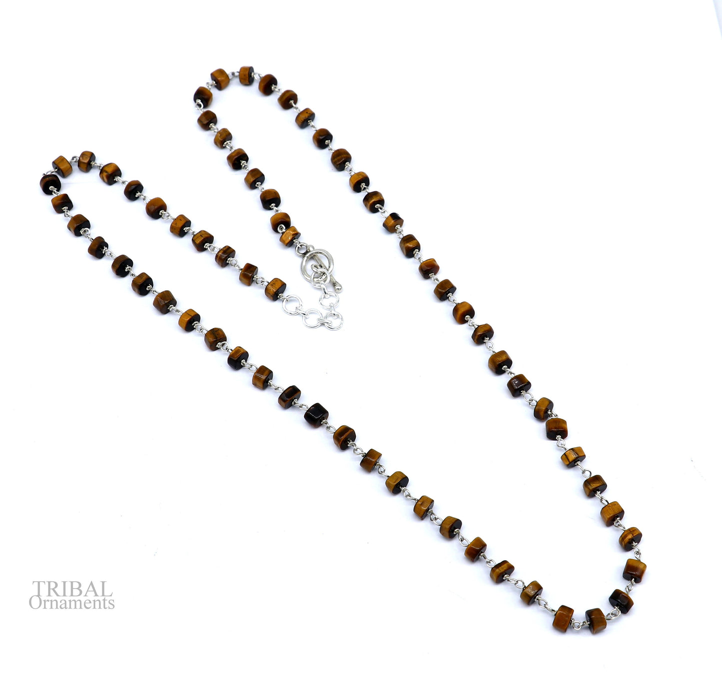Exclusive color stone beaded necklace in 925 sterling silver, handmade by TRIBAL ORNAMENTS, perfect for daily wear and gifting.