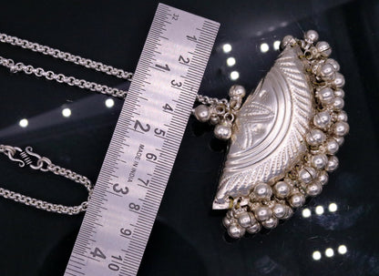 Handmade traditional design vintage antique design chain pendant necklace with hanging noisy bells tribal belly dance jewelry set95 - TRIBAL ORNAMENTS