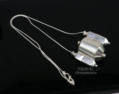Sterling silver chain and Shiva Lingam pendant jewelry set with handmade tribal-design container box, crafted by TRIBAL ORNAMENTS.