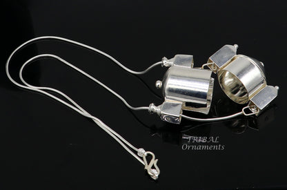 Sterling silver chain and Shiva Lingam box pendant jewelry set from Tribal Ornaments, handmade Indian tribal jewelry, 18-inch length.