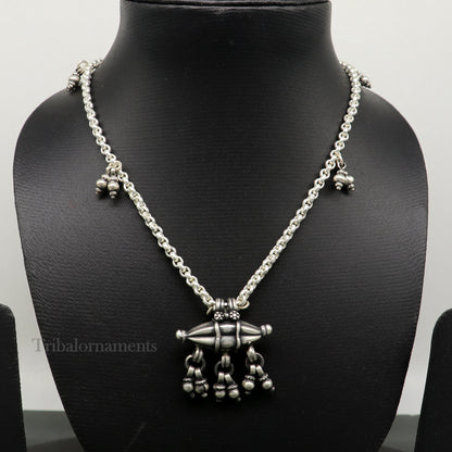 Vintage antique design 925 sterling silver Mangalsutra style necklace with a gorgeous pendant, 18 to 26 inches long, tribal ethnic jewelry
