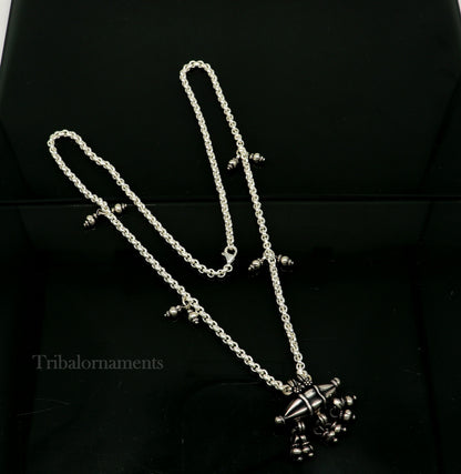 Vintage antique-style 925 sterling silver Mangalsutra necklace with a detailed pendant, 18-26 inches long, tribal ethnic jewelry.