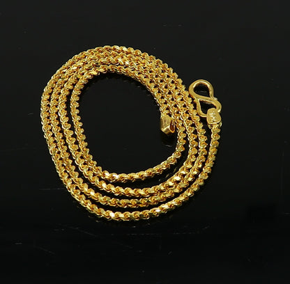Handmade 22k yellow gold rope chain necklace with 2.2-2.5mm thickness, unisex design, flexible, hallmarked gold jewelry by Tribal Ornaments.