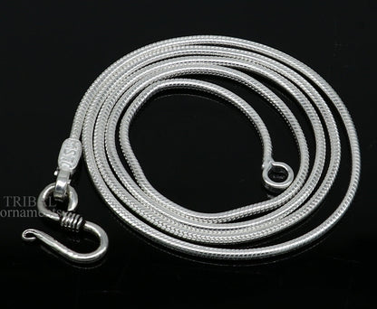 Solid sterling silver snake pendant chain necklace with handmade oxidized silver design, trendy style jewelry by TRIBAL ORNAMENTS.