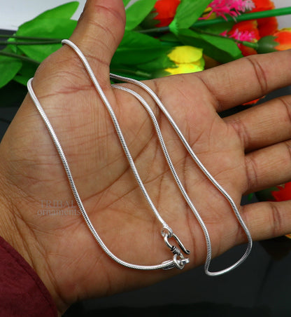 Solid sterling silver snake pendant chain necklace by TRIBAL ORNAMENTS, featuring trendy oxidized silver jewelry design.