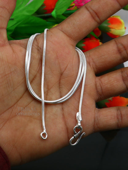 Solid sterling silver snake pendant chain necklace with handmade oxidized silver finish, trendy jewelry style from TRIBAL ORNAMENTS.