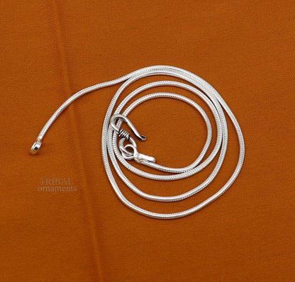 Solid sterling silver snake pendant chain necklace by TRIBAL ORNAMENTS, showcasing trendy handmade oxidized silver jewelry.