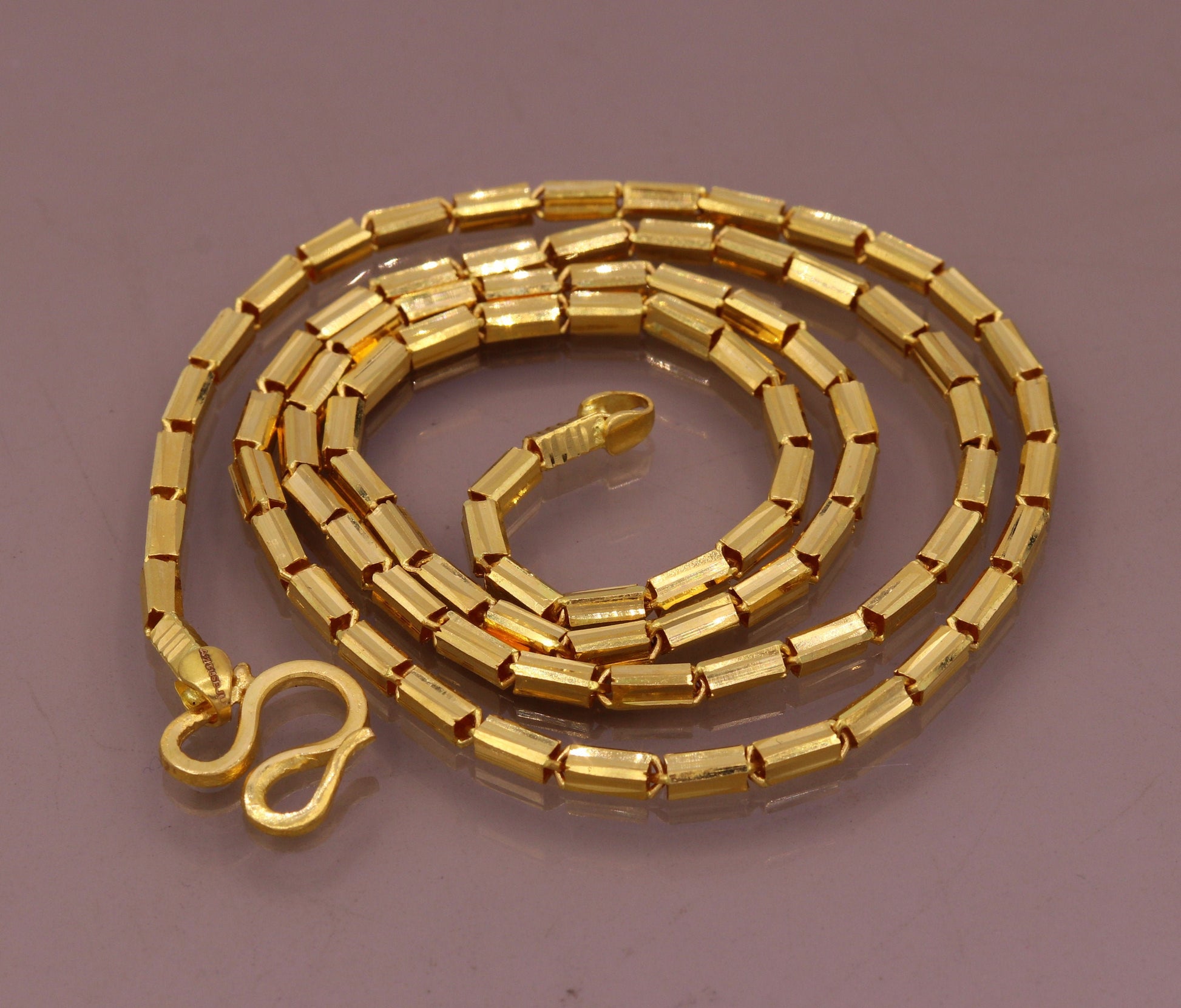 Vintage 22K yellow gold handmade Baht chain necklace, unisex, 18 to 26 inches, Indian jewelry, certified 916, crafted by Tribal Ornaments.