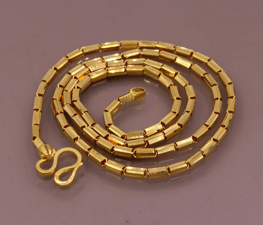 Vintage 22K yellow gold handmade Baht chain necklace, unisex, 18 to 26 inches, Indian jewelry, certified 916, crafted by Tribal Ornaments.