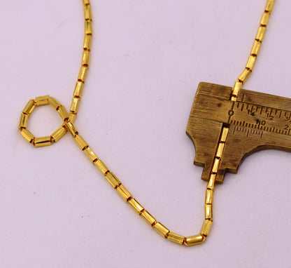 Vintage 22K yellow gold handmade Baht chain necklace, unisex, 18-26 inches, Indian jewelry, certified 916, tribal-inspired design.