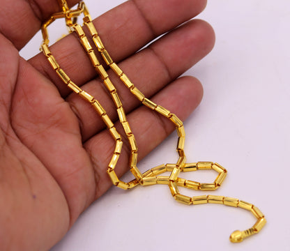 Vintage 22K yellow gold handmade Baht chain necklace, unisex style, adjustable 18-26 inches, Indian jewelry, certified 916.