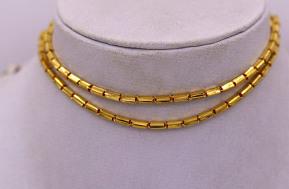 Vintage 22K yellow gold handmade Baht chain necklace, unisex style, 18 to 26 inches, certified Indian jewelry by TRIBAL ORNAMENTS.