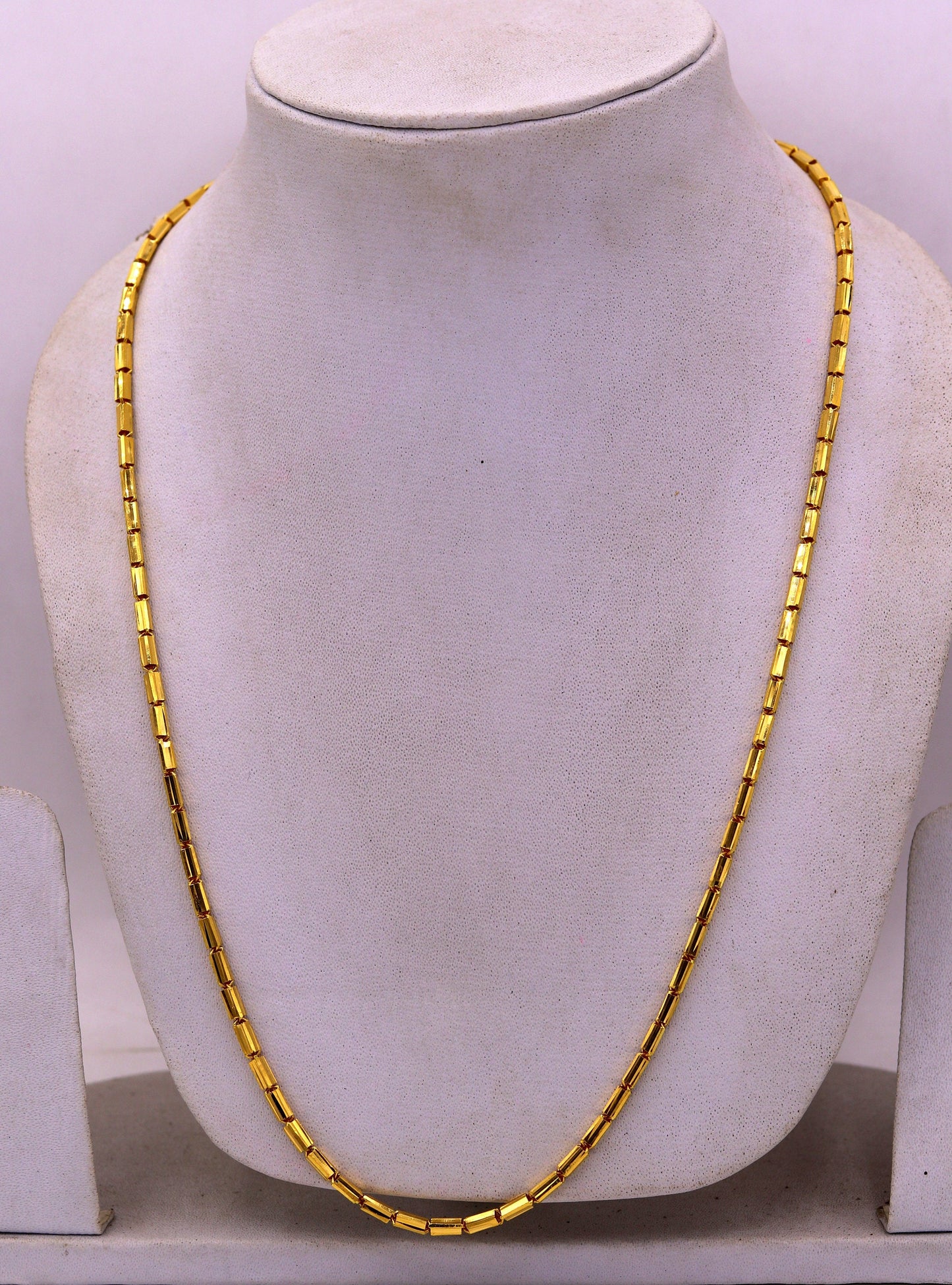 Vintage 22K yellow gold handmade Baht chain necklace, 18 to 26 inches, unisex Indian jewelry with certified 916 gold finish.