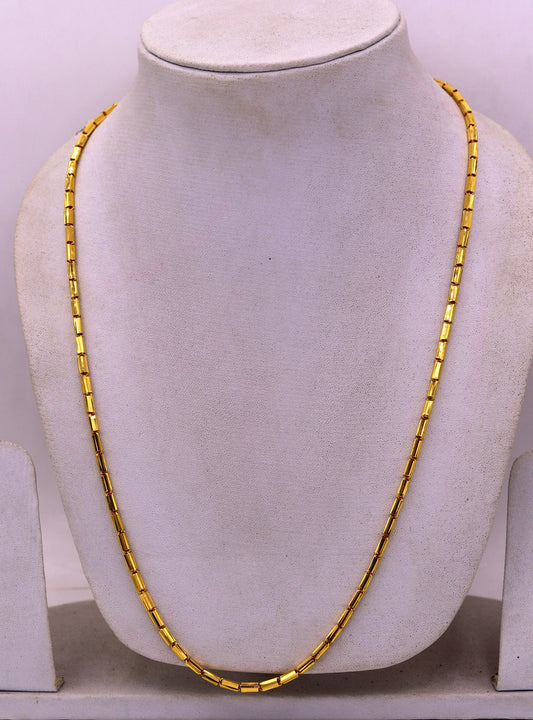 Vintage 22K yellow gold handmade Baht chain necklace, 18 to 26 inches, unisex Indian jewelry with certified 916 gold finish.