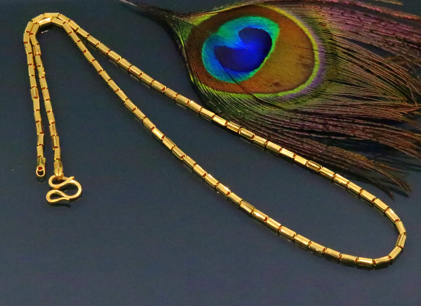 Vintage 22K yellow gold handmade Baht chain necklace, unisex style, 18 to 26 inches, Indian jewelry, certified 916 gold.