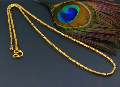 Vintage 22K yellow gold handmade Baht chain necklace, unisex style, 18 to 26 inches, Indian jewelry, certified 916 gold.