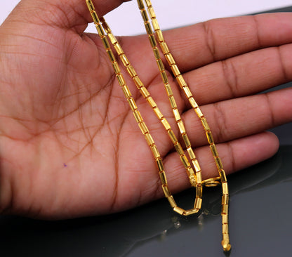 Vintage 22K yellow gold handmade Baht chain necklace, unisex, 18-26 inches, Indian jewelry, certified 916, tribal ornaments.