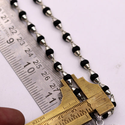 925 Sterling Silver Lord Vishnu Narsimha pendant with black Basil rosary beads and tribal necklace jewelry set.