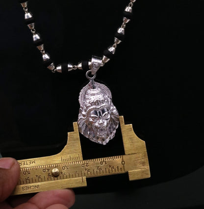 925 Sterling Silver Lord Vishnu Narsimha Pendant with black basil rosary beads and tribal necklace jewelry set.