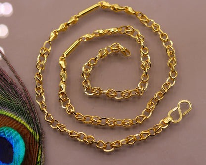 Vintage 22K yellow gold handmade link chain necklace, 3–4mm unisex design, hallmarked Indian jewelry by Tribal Ornaments.