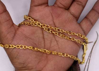 Vintage 22K yellow gold handmade link chain necklace, 3-4mm unisex design, hallmarked Indian jewelry by Tribal Ornaments.