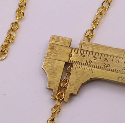 Vintage 22K yellow gold handmade link chain necklace, 3-4mm unisex design, hallmarked Indian jewelry by Tribal Ornaments.