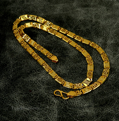 Vintage 22K yellow gold Nawabi chain necklace with intricate handmade royal-style unisex design, hallmarked 916 by Tribal Ornaments.
