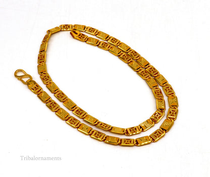 Vintage 22K yellow gold Nawabi chain necklace with intricate handmade design, unisex royal style jewelry, hallmarked 916.