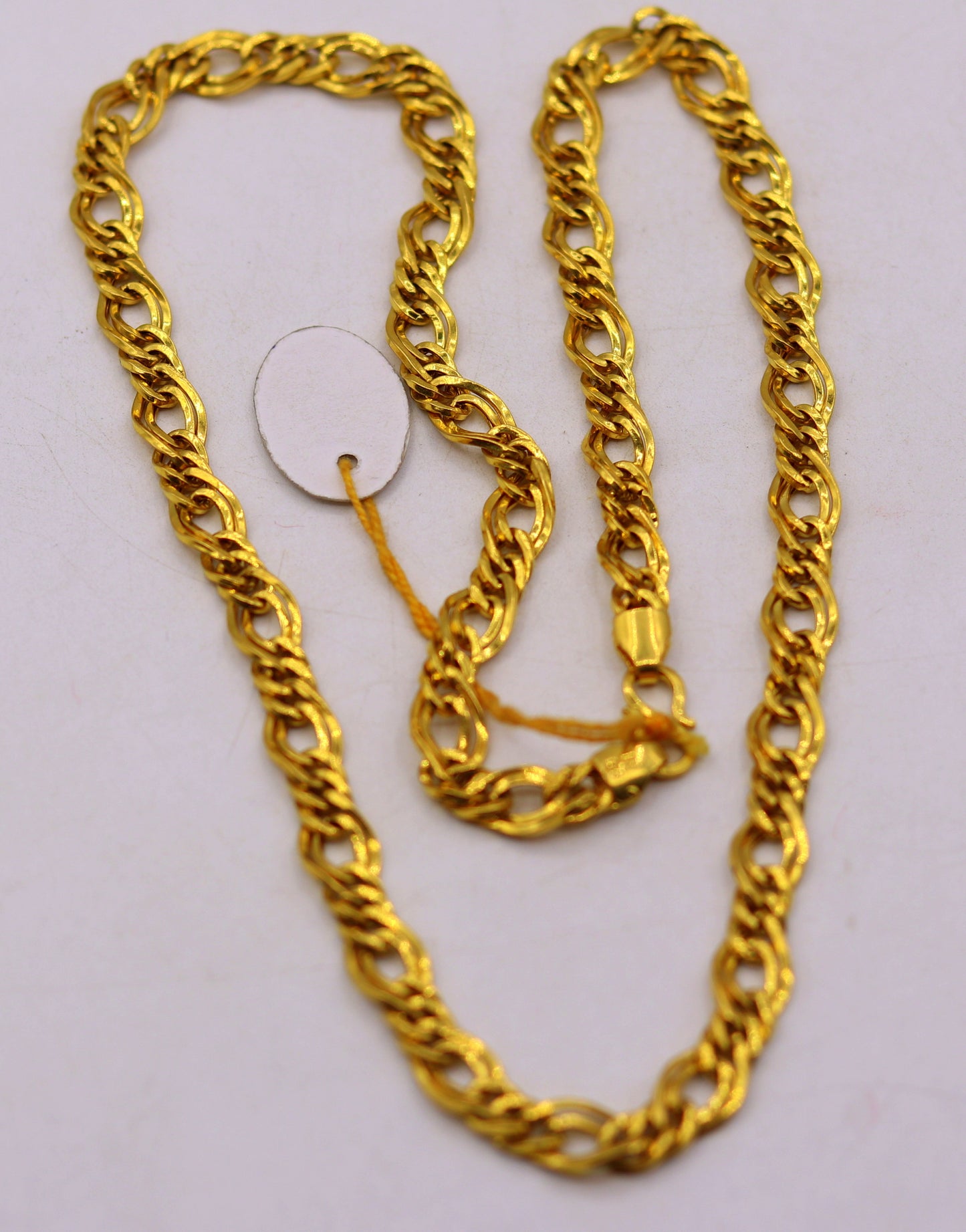 Vintage handmade 22K yellow gold double-link chain necklace from Rajasthan, India, unisex tribal jewelry by TRIBAL ORNAMENTS.