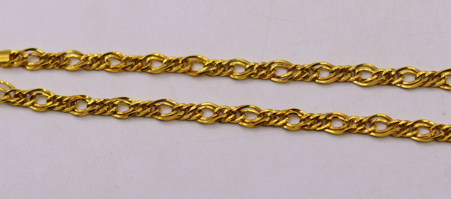 Vintage handmade 22K yellow gold double-link chain necklace by Tribal Ornaments, unisex design, Rajasthan, India craftsmanship.