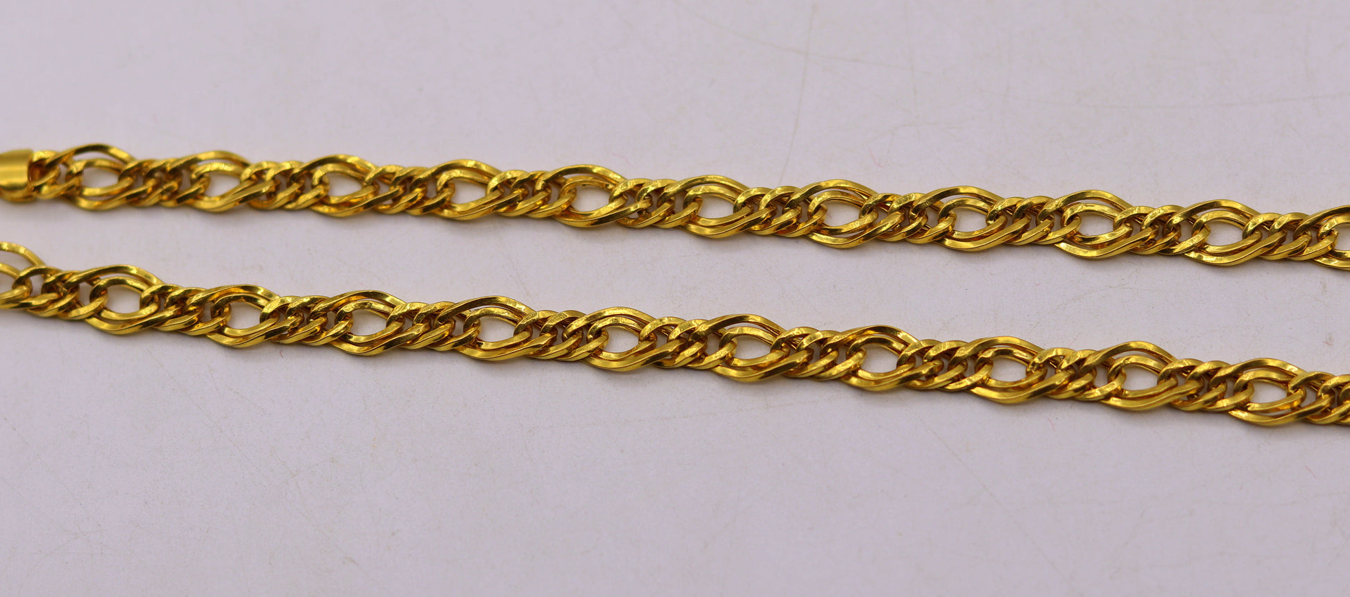 Vintage handmade 22K yellow gold double-link chain necklace by Tribal Ornaments, unisex design, Rajasthan, India craftsmanship.